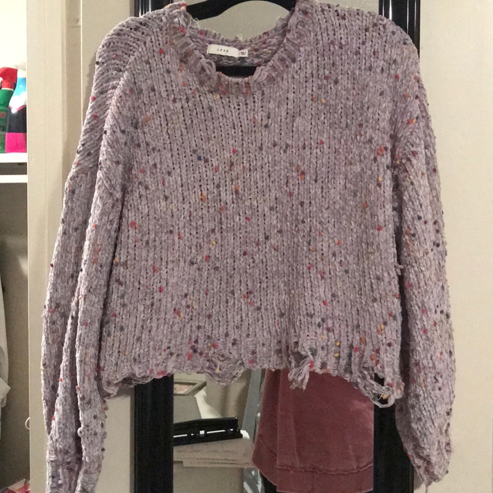 Cropped distressed sweater